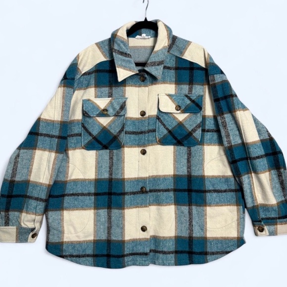 Urban Diction Jackets & Blazers - VTG Style 2X Blue Plaid Flannel Shacket Oversized Cottagecore Shirt Jacket